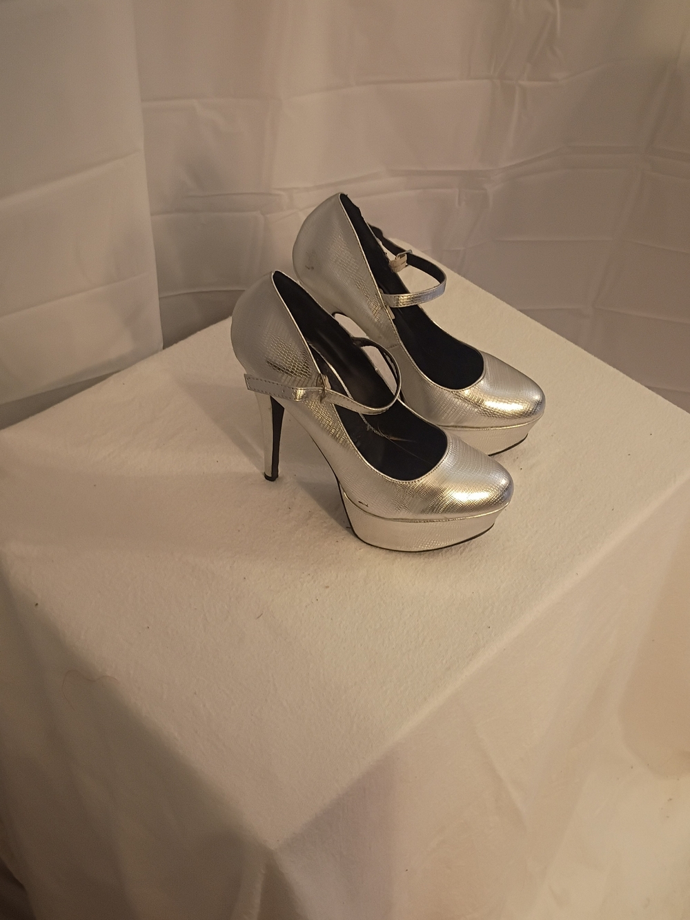 Anne Michelle Silver Mary Jane Platform Heels